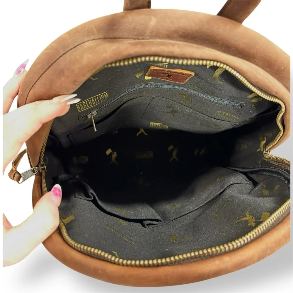Vintage Brown Leather Backpack - Branded Logo